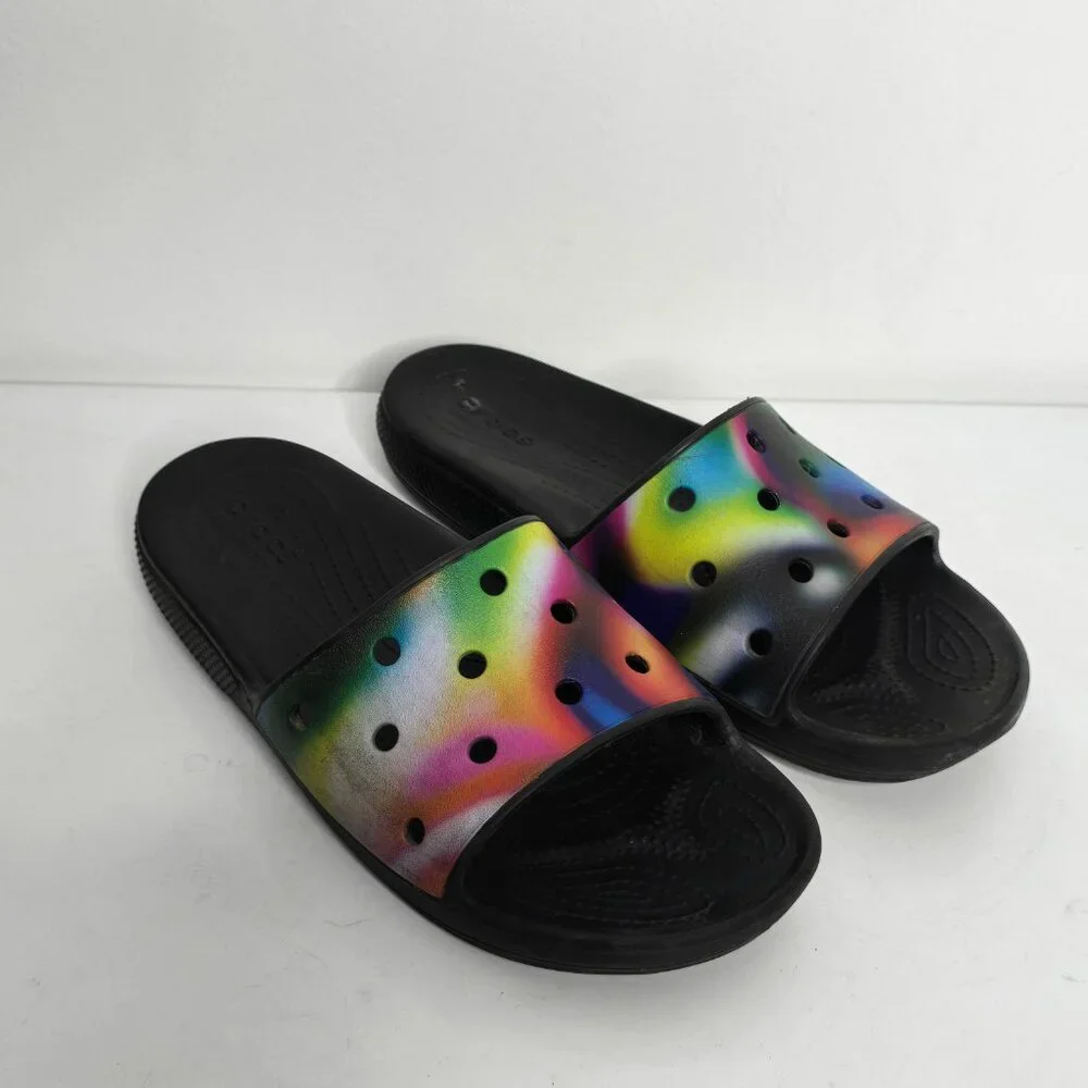 CROCS Classic Slide Sandals Mens 10 / Womens 12 Tie Dye‎ Multicolor Black Iconic